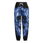 Blue Flaming Skull Print Fleece Lined Knit Pants
