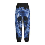 Blue Flaming Skull Print Fleece Lined Knit Pants