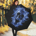 Blue Flaming Skull Print Foldable Umbrella
