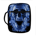 Blue Flaming Skull Print Front Pocket Bible Bag