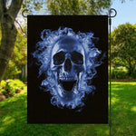 Blue Flaming Skull Print Garden Flag