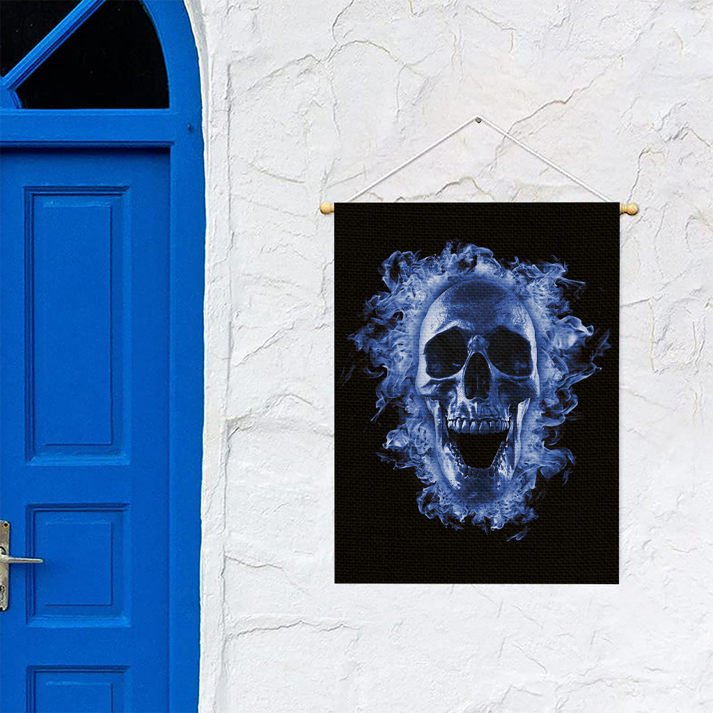 Blue Flaming Skull Print Garden Flag