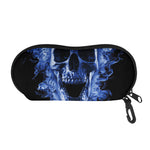 Blue Flaming Skull Print Glasses Case