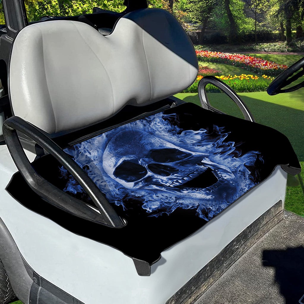 Blue Flaming Skull Print Golf Cart Seat Cover