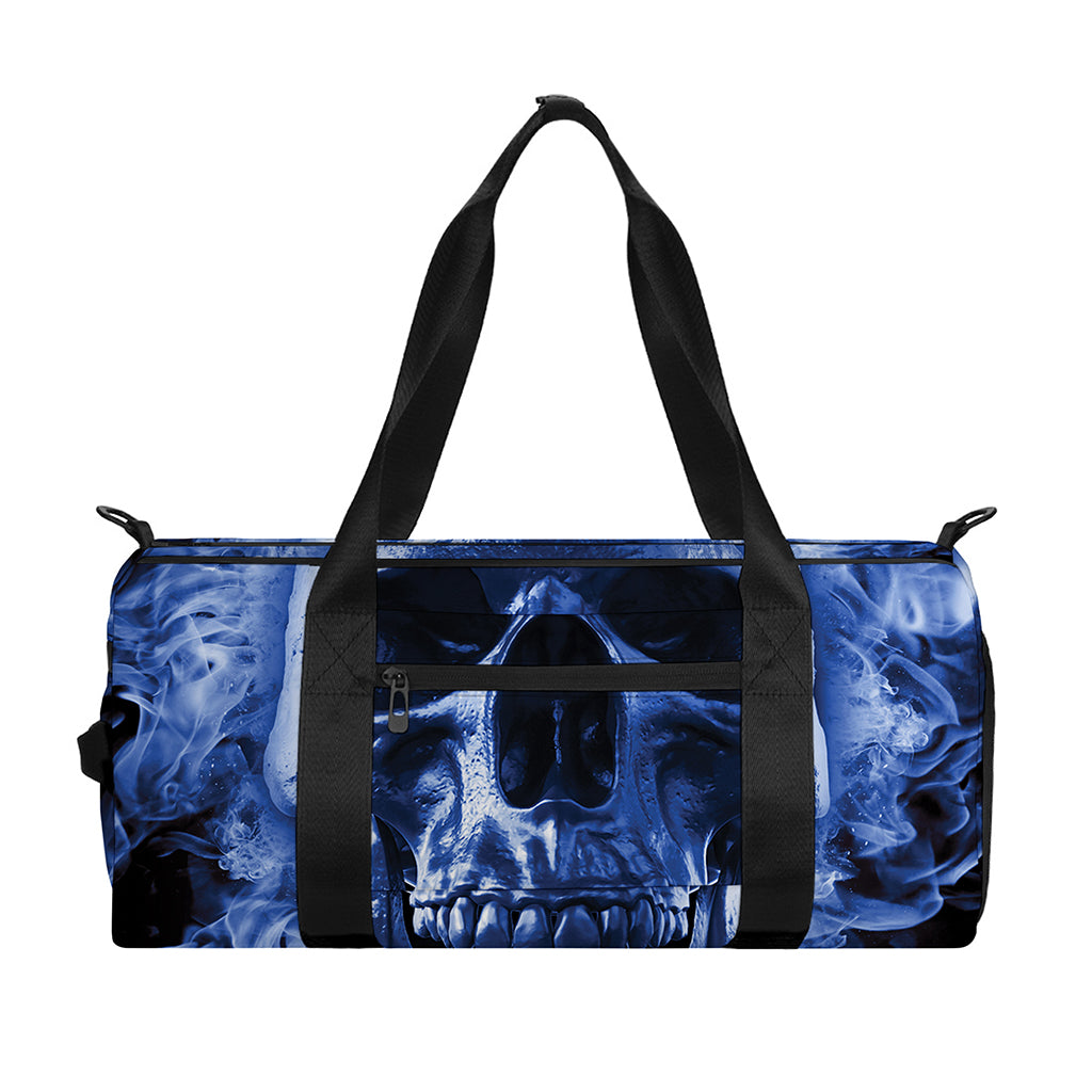 Blue Flaming Skull Print Gym Bag