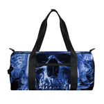 Blue Flaming Skull Print Gym Bag