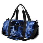 Blue Flaming Skull Print Gym Bag