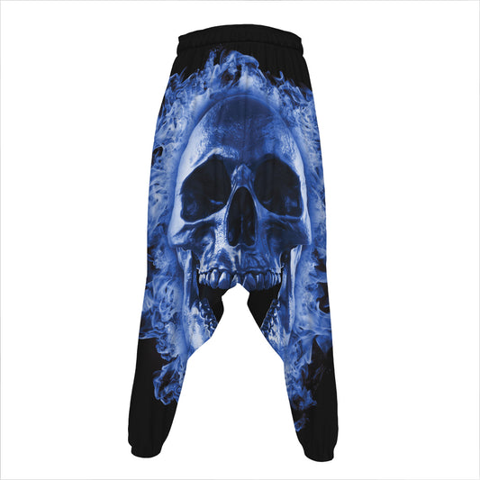 Blue Flaming Skull Print Hammer Pants