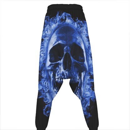 Blue Flaming Skull Print Hammer Pants