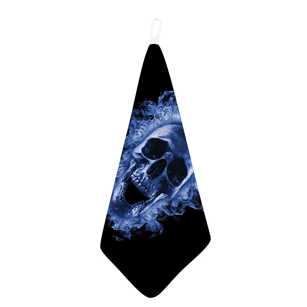 Blue Flaming Skull Print Hand Towel