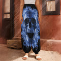 Blue Flaming Skull Print Harem Pants