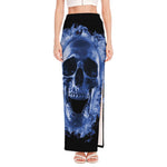 Blue Flaming Skull Print High Slit Maxi Skirt