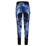 Blue Flaming Skull Print High-Waisted Pocket Leggings