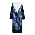 Blue Flaming Skull Print Hooded Bathrobe
