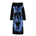 Blue Flaming Skull Print Hooded Bathrobe