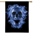 Blue Flaming Skull Print House Flag