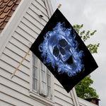 Blue Flaming Skull Print House Flag