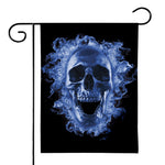 Blue Flaming Skull Print House Flag
