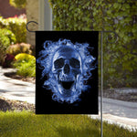 Blue Flaming Skull Print House Flag