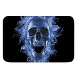 Blue Flaming Skull Print Indoor Door Mat
