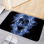 Blue Flaming Skull Print Indoor Door Mat