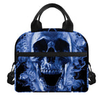 Blue Flaming Skull Print Insulated Lunch Bag