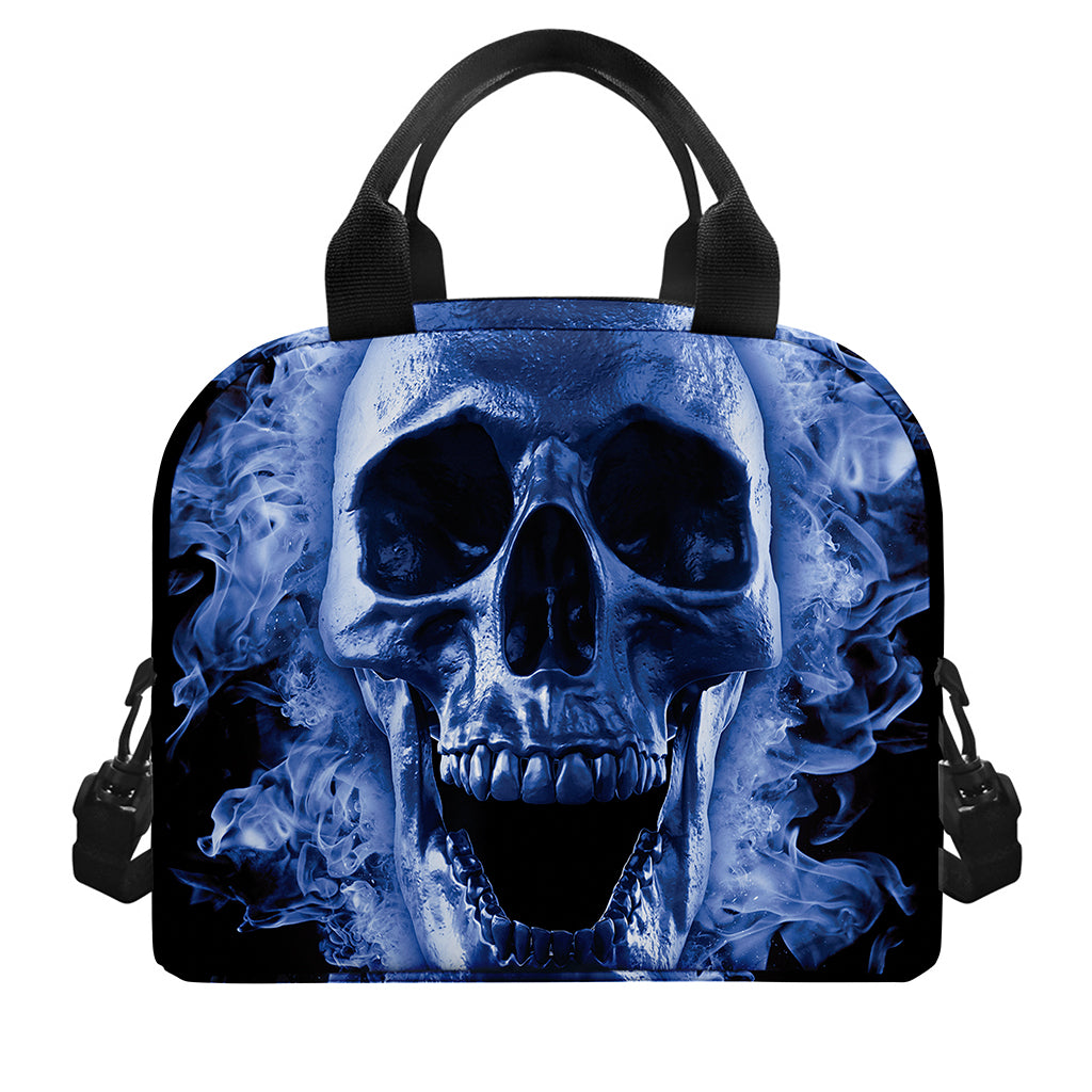 Blue Flaming Skull Print Insulated Lunch Bag