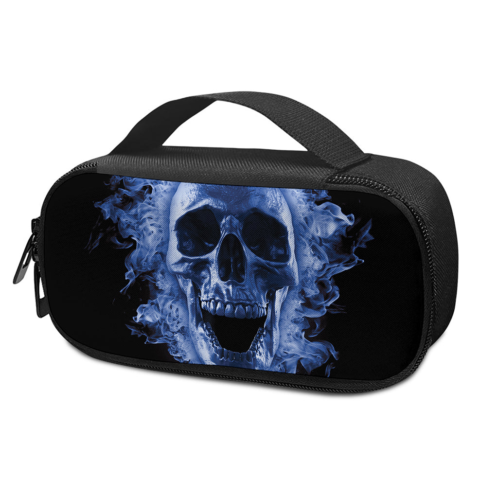 Blue Flaming Skull Print Insulin Cooler Travel Case