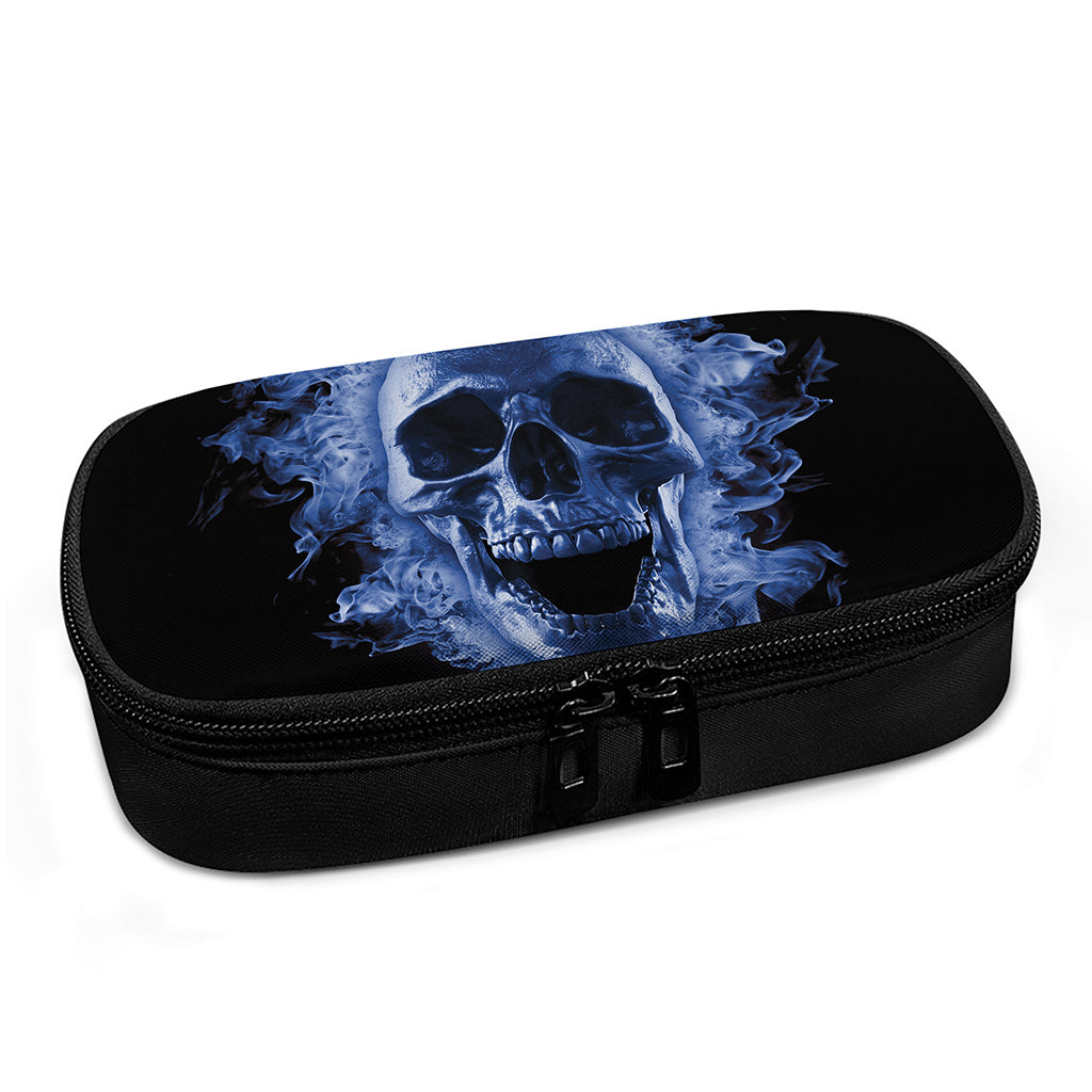 Blue Flaming Skull Print Insulin Cooler Travel Case