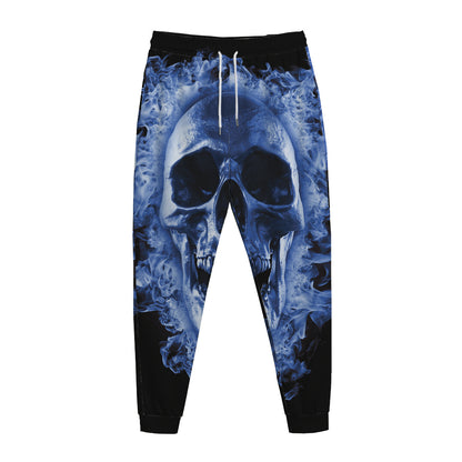Blue Flaming Skull Print Jogger Pants