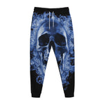 Blue Flaming Skull Print Jogger Pants