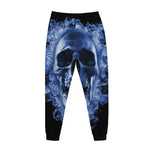 Blue Flaming Skull Print Jogger Pants