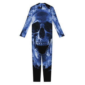 Blue Flaming Skull Print Jumpsuit