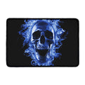Blue Flaming Skull Print Kitchen Mat