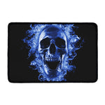 Blue Flaming Skull Print Kitchen Mat