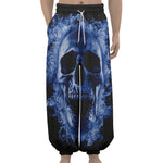 Blue Flaming Skull Print Lantern Pants