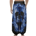 Blue Flaming Skull Print Lantern Pants