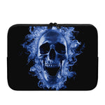 Blue Flaming Skull Print Laptop Sleeve