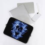 Blue Flaming Skull Print Laptop Sleeve