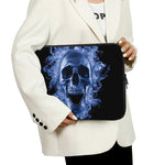 Blue Flaming Skull Print Laptop Sleeve