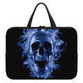 Blue Flaming Skull Print Laptop Sleeve With Handle