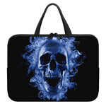 Blue Flaming Skull Print Laptop Sleeve With Handle