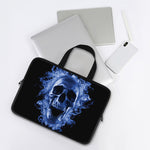 Blue Flaming Skull Print Laptop Sleeve With Handle