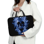 Blue Flaming Skull Print Laptop Sleeve With Handle