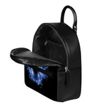 Blue Flaming Skull Print Leather Backpack