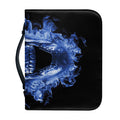 Blue Flaming Skull Print Leather Bible Cover