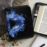 Blue Flaming Skull Print Leather Bible Cover
