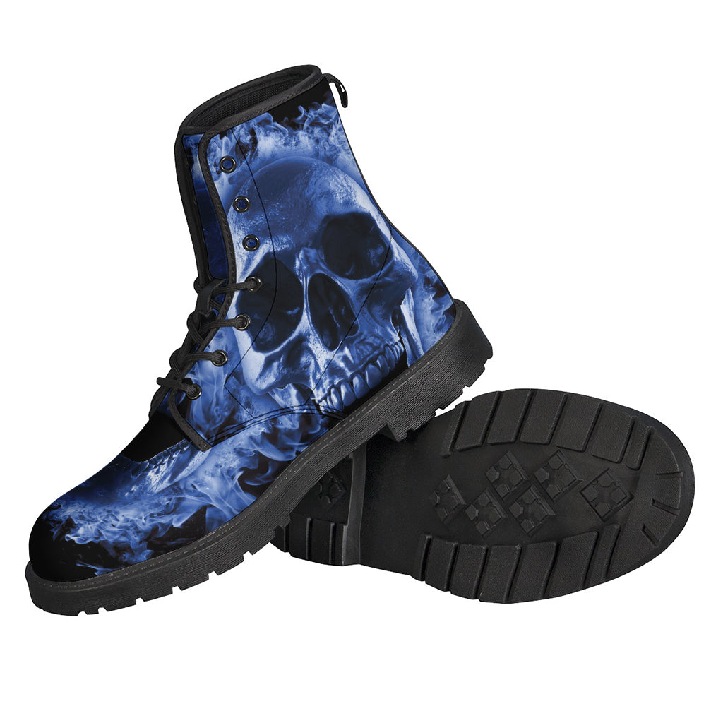 Blue Flaming Skull Print Backpack