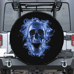 Blue Flaming Skull Print Leather Spare Tire Cover