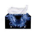 Blue Flaming Skull Print Leather Tissue Box Cover